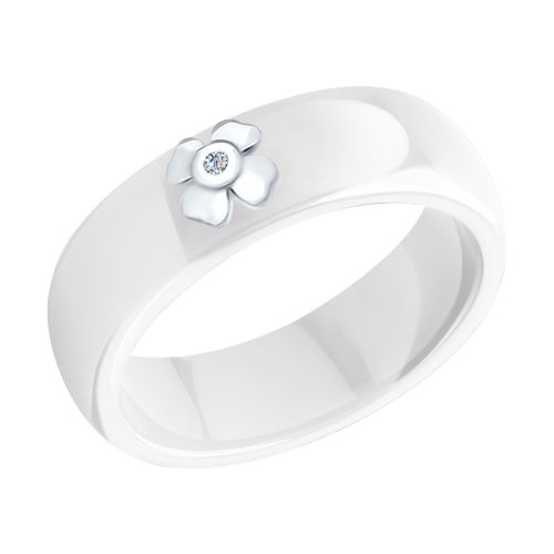 Кольцо из керамики с серебром и бриллиантом «Удача»
