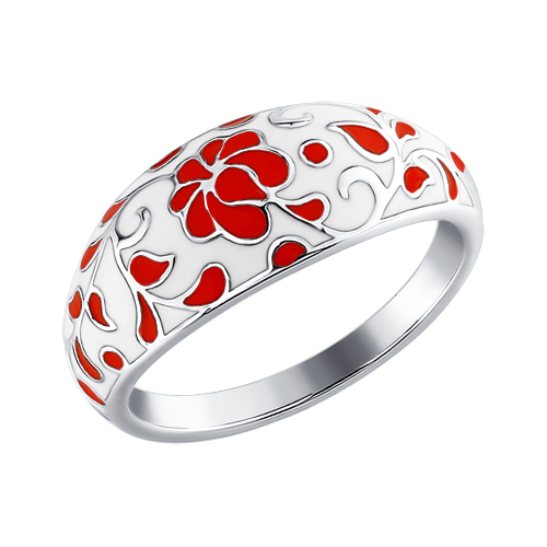 Серебряное кольцо с узорами в стиле красной Хохоломы