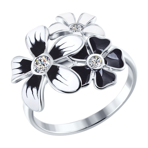 Кольцо из серебра c эмалью c цветами